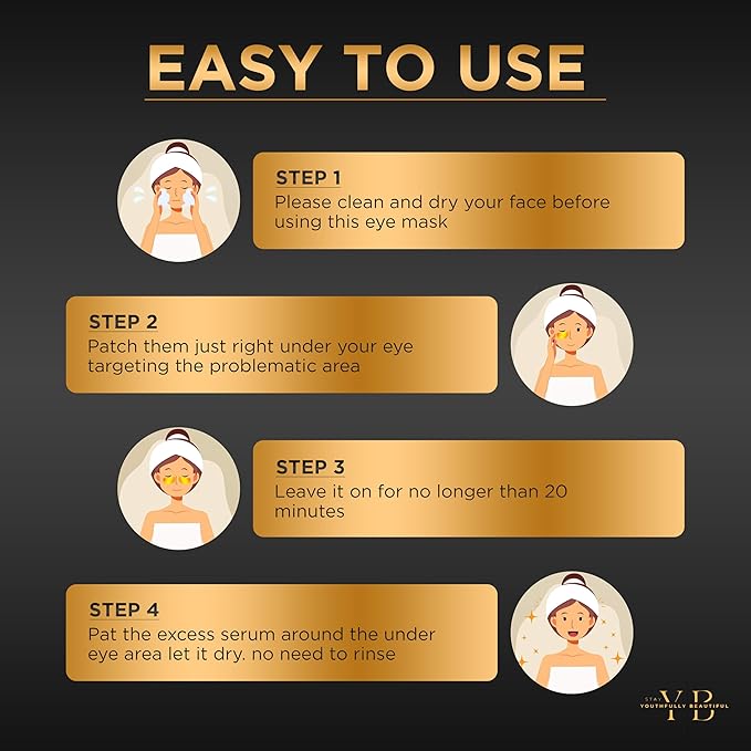 24k Gold Under Eye Patches (20 Pairs), facial wrinkle patches, Hyaluronic Acid, Aloe Vera, Collagen Skin Care anti wrinkle treatment, Eye Patches for Puffy Eyes, eye masks dark circles and puffiness