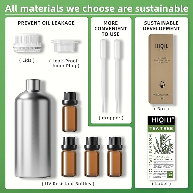 HIQILI Australian Tea Tree Essential Oil for Nail Repair, Hair Care, Add to Shampoo, Shower Gel, Foot Soak - 32 Fl Oz