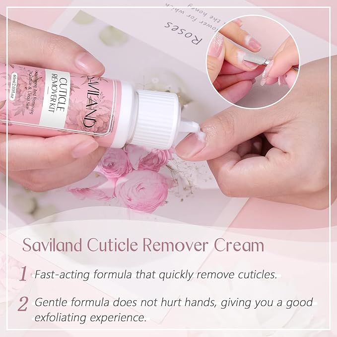 SAVILAND Cuticle Remover and Cuticle Oil Kit – Castor Oil & Vitamin E Clear Builder Nail Gel Cuticle Remover Liquid & 1.01 oz Cuticle Oil Cuticle Trimmer for Cuticle Softener & Moisturize