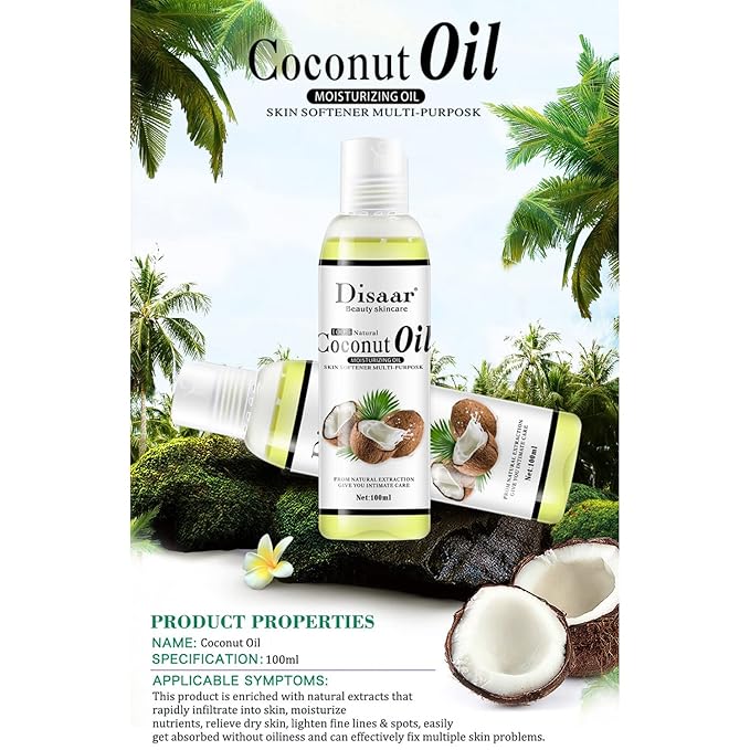 Natural Softening Multi-Purpose Moisturizing Mineral Oil Relive Dry Skin 100ml/3.38fl.oz (Coconut Oil)