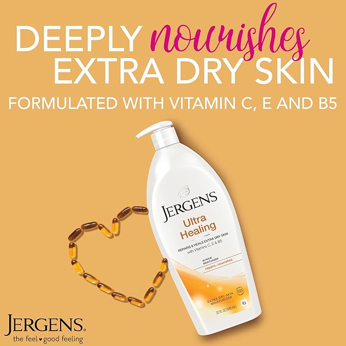 Jergens Ultra Healing Dry Skin Lotion, Hand and Body Moisturizer for Quick Absorption into Extra Dry Skin with Hydralucence Blend, Vitamins C, E and B5, White, 32 oz, Pack of 6