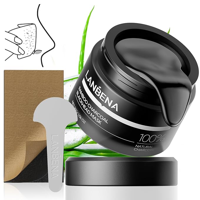 LANBENA Blackhead Mask, Upgraded 2.0 Bamboo Charcoal Nose Pore Strips, Black Head Remover Mask for Face, Puntos Negros, Deep Cleansing for All Skin Types, 30g+60pcs paper (Black)