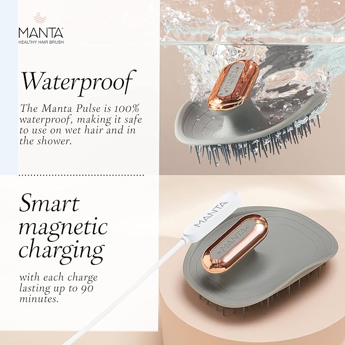 MANTA Pulse Electric Scalp Massage Brush – Wet Exfoliating Scalp Massager, Shampoo Brush for Hair Growth with Shower Holder, Grey