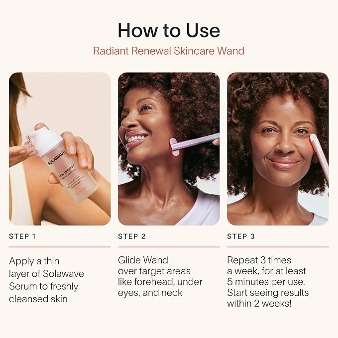 Solawave Red Light Therapy Starter Kit | 4-in-1 Radiant Renewal Wand, Serum and Refill Bundle | Anti-Aging Facial Device with Skin Therapy Activating Serum for Microcurrent and Galvanic Current