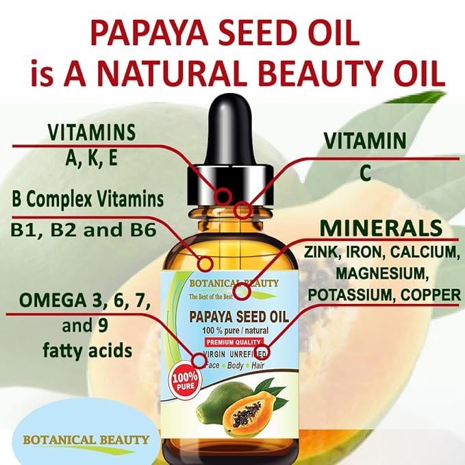 Botanical Beauty PAPAYA SEED OIL WILD GROWTH 100% Pure Natural Virgin Unrefined Undiluted Cold Pressed Carrier Oil for Face, Skin, Hair, Lip, Nails 0.5 Fl. oz. - 15 ml