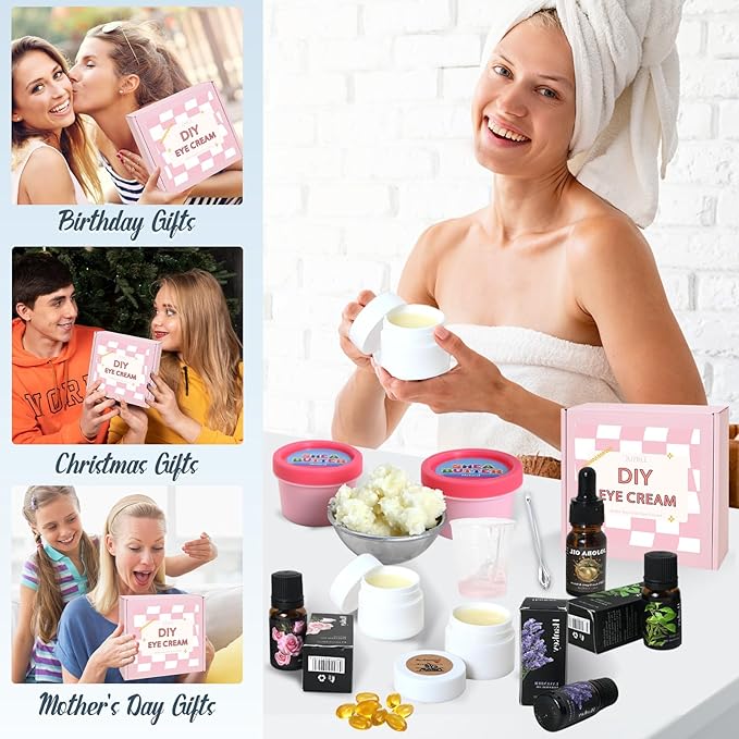Natural Eye Cream- 26Pcs DIY Eye Cream Making Kit, Under Eye Cream for Wrinkles and Bags Skin Care Treatment with Vitamin E, Shea Butter, Anti Aging Eye Cream, Make Your Own Eye Cream for Women