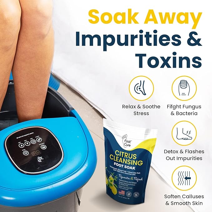 Citrus Detox Foot Soak with Epsom Salts for Foot Callus, Immune Boost, Damaged Toenail, Athletes Foot, Pedicure Callus Remover for Feet with Extra Strength Gel & Foot Pumice Stone Set