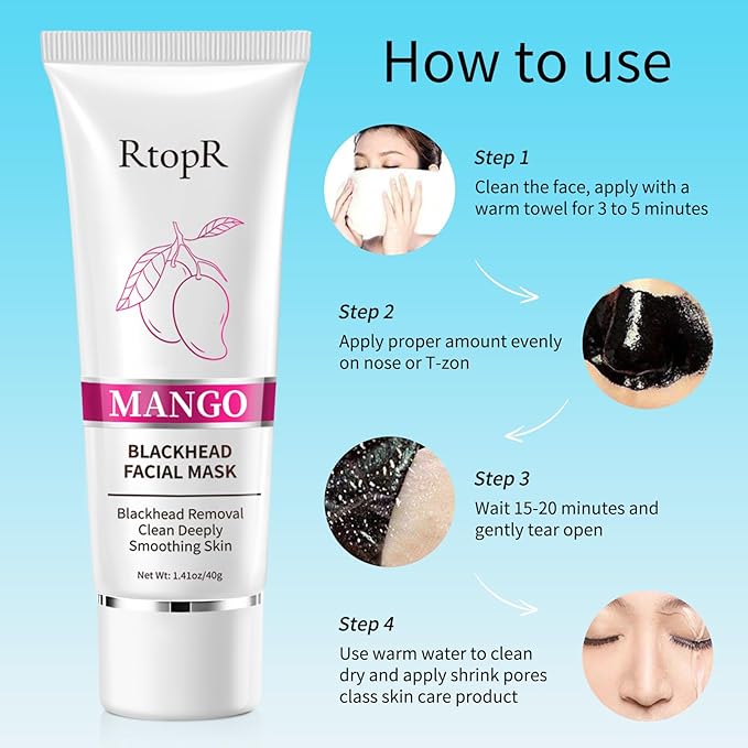 RtopR Blackhead Remover Peel Off Mask for Face,Black Blackhead Face Mask,Blackhead Remover Nose Pore Strip for All Skin Types