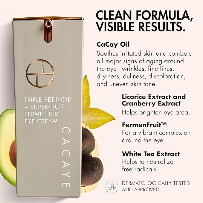 CACAYE Triple Retinoid Eye Cream for Anti Aging 0.5 fl oz - Natural Retinol Alternative Under Eye Cream for Wrinkles, Fine Lines, Puffiness and Dark Circles Without Redness or Irritation
