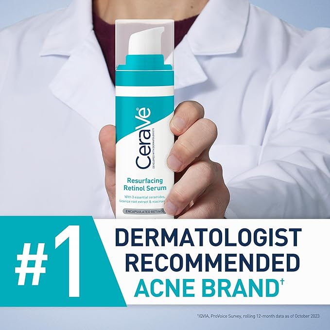CeraVe Resurfacing Retinol Serum For Post Acne Marks, Formulated With Licorice Root Extract & Niacinamide, Brightening Serum & Pore Minimizer For Face, Post Acne Skin Barrier Repair, Non-Comedogenic