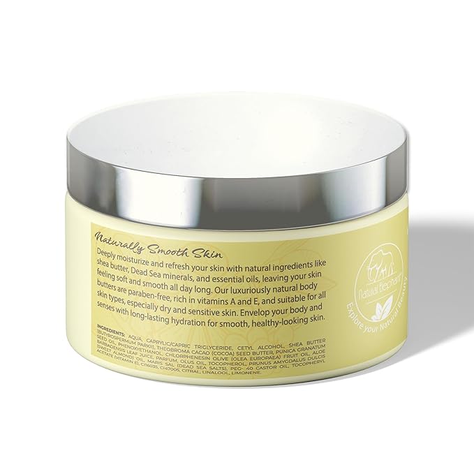 Natural Elephant Body Butter with Shea Butter, Dead Sea Minerals & Vitamin E - Luxurious Moisturizer, Hydrating Cream, Cruelty-Free, Paraben-Free, 9 oz (Lemon)