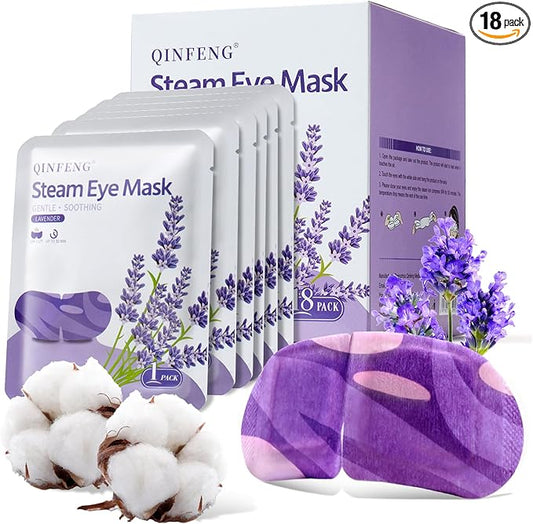 18 Packs Lavender Steam Eye Masks for Dry Eyes Warm Eye Mask Heated Eye Mask Reduce Puffiness Dark Circles Travel Essentials Eye Masks for Sleep Disposable (Lavender)