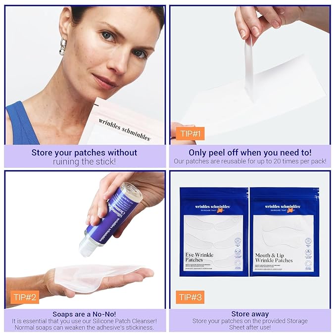 Wrinkles Schminkles Eye & Mouth Lift Set | Mouth & Lip Wrinkle Patch 2-Pack & Eye Wrinkle Patches 3-Pairs | Reusable Medical Grade Silicone Patches