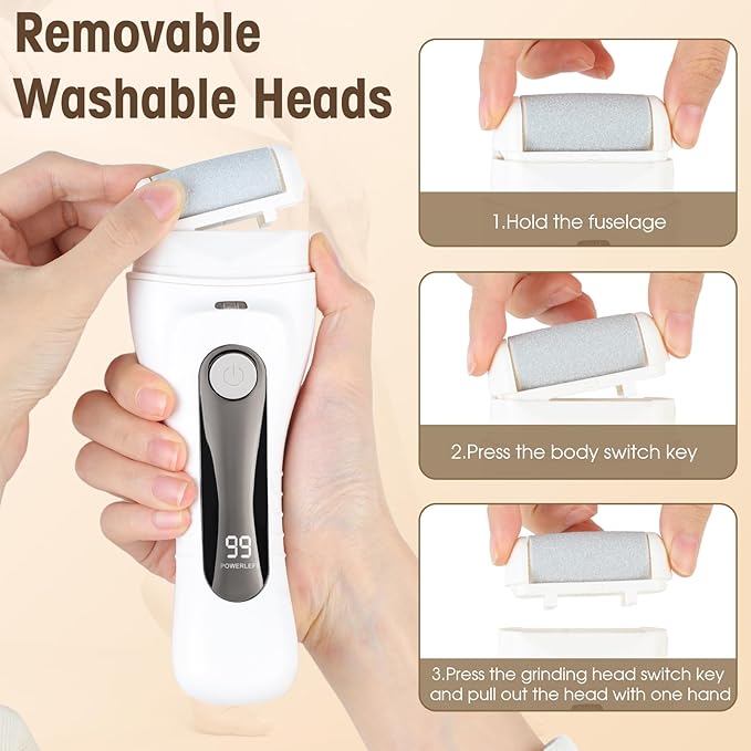 Electric Foot Scrubber File Callus Remover, 17-in-1 Professional Pedicure Kit, Waterproof Cracked Dry Dead Skin Removal for Feet Care, Wider 3 Rollers, 3 Speed, Battery Display