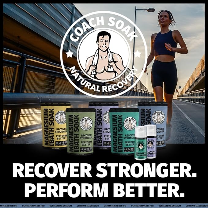 Coach Soak Recovery Bath Soak - Faster Absorption Than Epsom Salt for Pain - Rejuvenating Magnesium Flakes with 21 Minerals, Essential Oils & Bath Salts, 3lbs (Unscented)