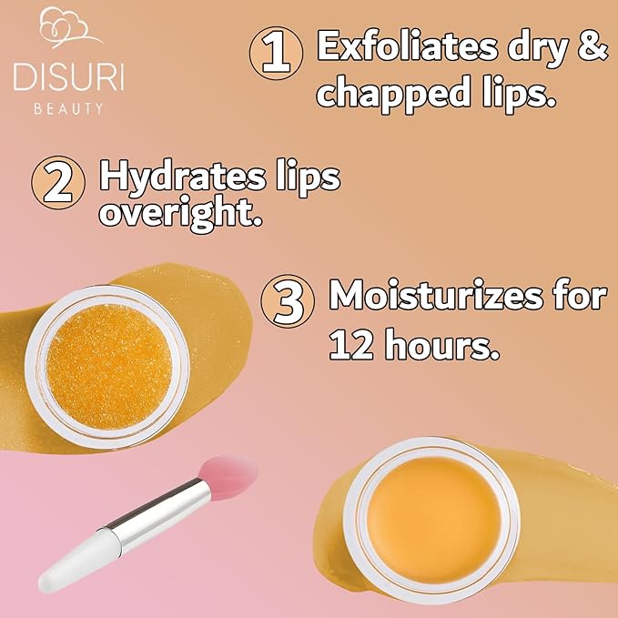 Lip Mask and Lip Scrub Set - Moisturizing Lip Scrub for Exfoliating and Smoothing Lips, Cruelty-free - Improves Texture, Hydrates, and Softens Chapped, Dark Lips Skin - (Orange)