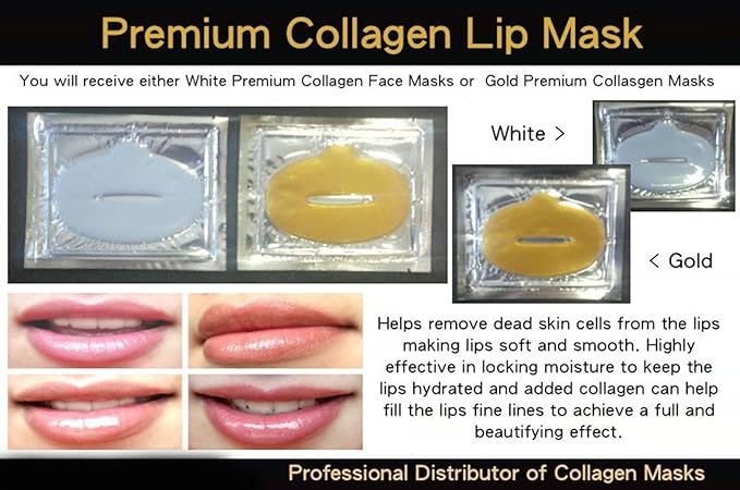 5 Masks 24K Gold Collagen Lip Treatment Mask Patches. Plumper Fuller Softer Lips. Anti Aging Reduce Fine Line Wrinkles Creases Hydrating Moisturizing Uplifting Tone Firmer Smooth Lips Regeneration.