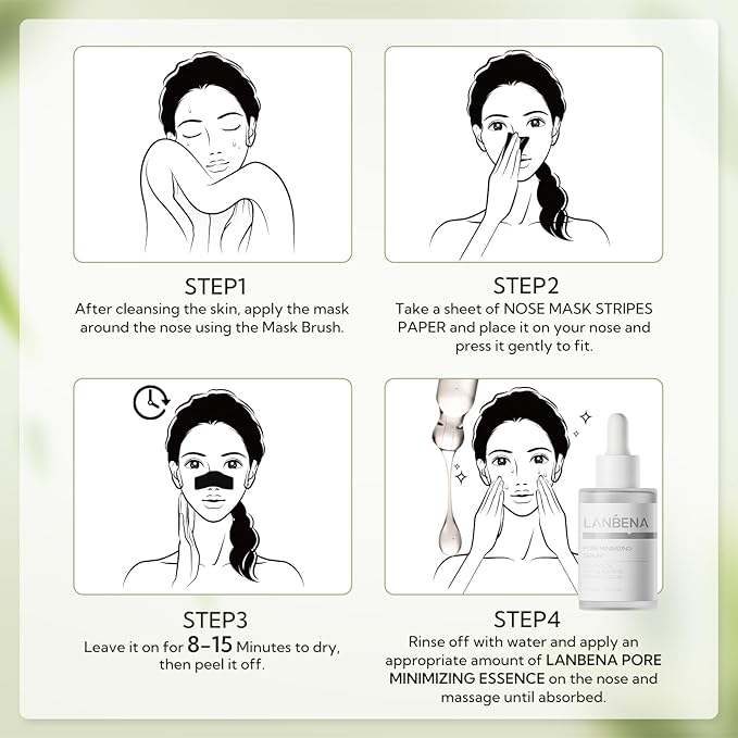 LANBENA 2 PCS Pore Strips, 2% BHA(Salicylic Acid) Nose Pore Strips 2.0 + Bamboo Charcoal Blackheads Remover Peel off Mask 3.0, Plants Pore Cleanser Purifying, added Amazonian White Clay, Oil Control