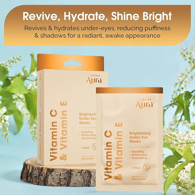 Under Eye Patches with Vitamin C & E - Dermatologist Tested Korean Eye Gel Patches for Puffy Eyes and Dark Circles - Hydrating Eye Gel Patches - Brightening Depuff Eye Patches - 15 Pairs