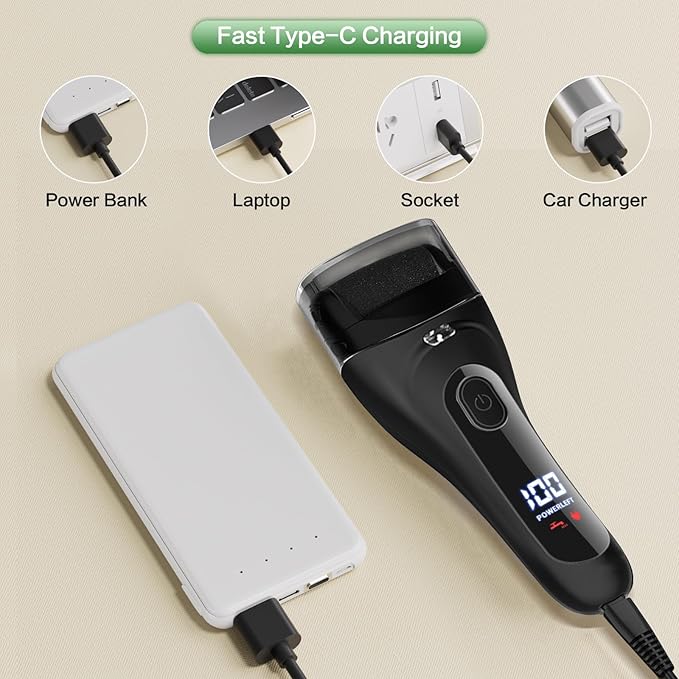 Electric Foot File Pedicure Feet Hard Skin Remover Foot Scraper Dry Dead Skin Remover Callus Exfoliator Rechargeable Feet Scrubber with 3 Replacement Rollers Foot Care Skin Removers, Black