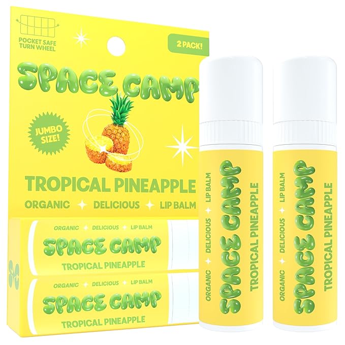 Space Camp Wellness Jumbo Lip Balm - Tropical Pineapple Organic Flavored Balm (2 Pack)