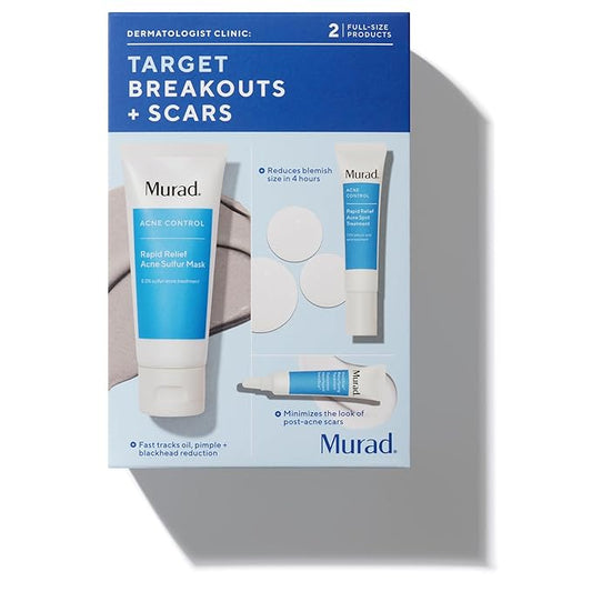 Murad Target Breakouts + Scars (3 Piece Value Set) - Acne Sulfur Mask, Acne Spot Treatment, Invisiscar Resurfacing Treatment - Facial Acne Regimen to Target and Minimize Acne Scars