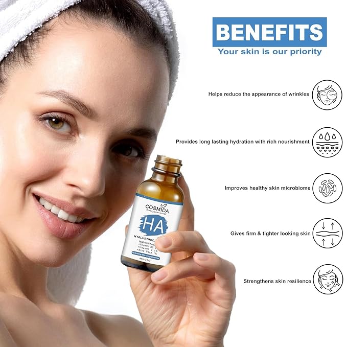 Hyaluronic Acid Serum for Face with Vitamin B5,Pure Hyaluronic Acid Anti-Aging Serum for Plump up skin with intense hydration,Best for Dry, Dehydrated and Sensitive Skin,for Men & Women 2fl.oz