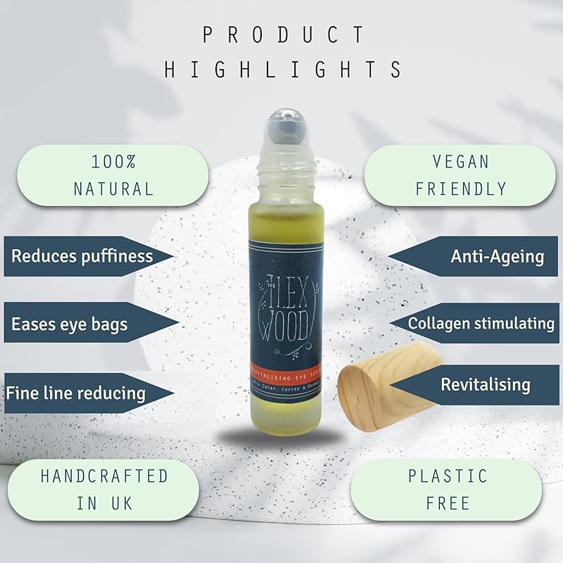 The Ilex Wood - Revitalising Eye Serum. An all-natural vegan anti-ageing serum with Cacay Oil, Green Coffee Arabica Oil, Frankincense, Eucalyptus, Thyme, Bergamot & Orange - 10ml (0.34 fl oz)
