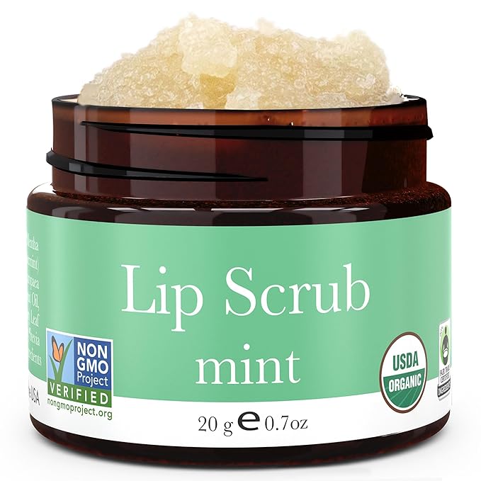 Lip Scrub Exfoliator Mint - USA Made Sugar Lip Scrubber with Natural & Organic Ingredients