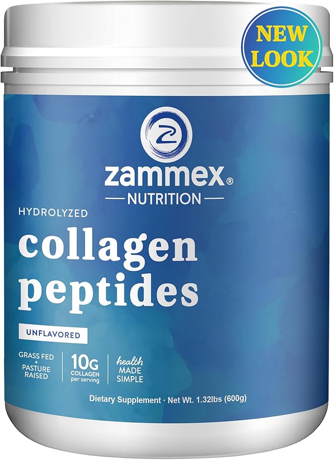 Zammex Premium Collagen Peptides Powder Unflavored,Hydrolyzed Proteins Types I & III, Supports Hair, Skin, Nails, Joints, Grass Fed, Non-GMO, Gluten-Free,Paleo & Keto Friendly,60 Servings