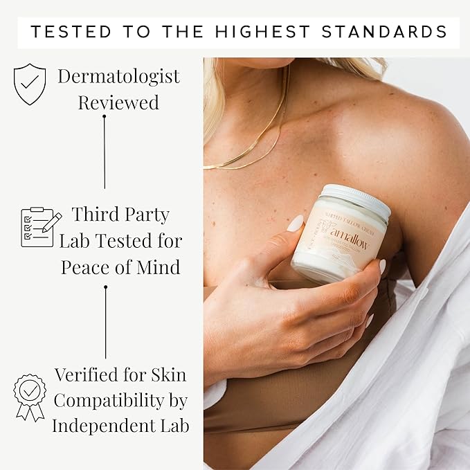 100% Grass Fed Beef Tallow for Skin Care - Face + Body - Whipped Moisturizer for Sensitive Skin - Natural Lotion, 4 FL. oz. (Unscented)