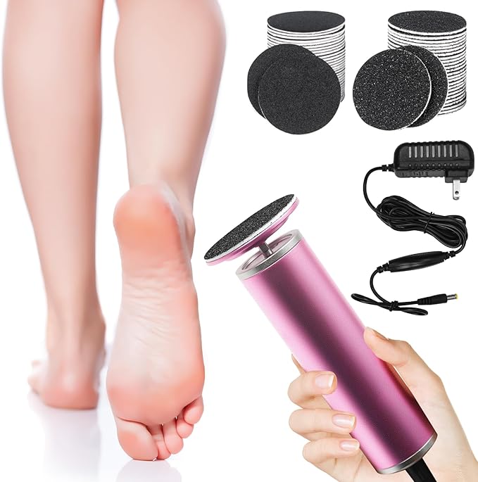 Electric Foot Callus Remover, Adjustable Speed with 60 Discs Callus Remover for Feet, Dead Skin Cracked Heels, Professional Electric Foot File for All (Pink)