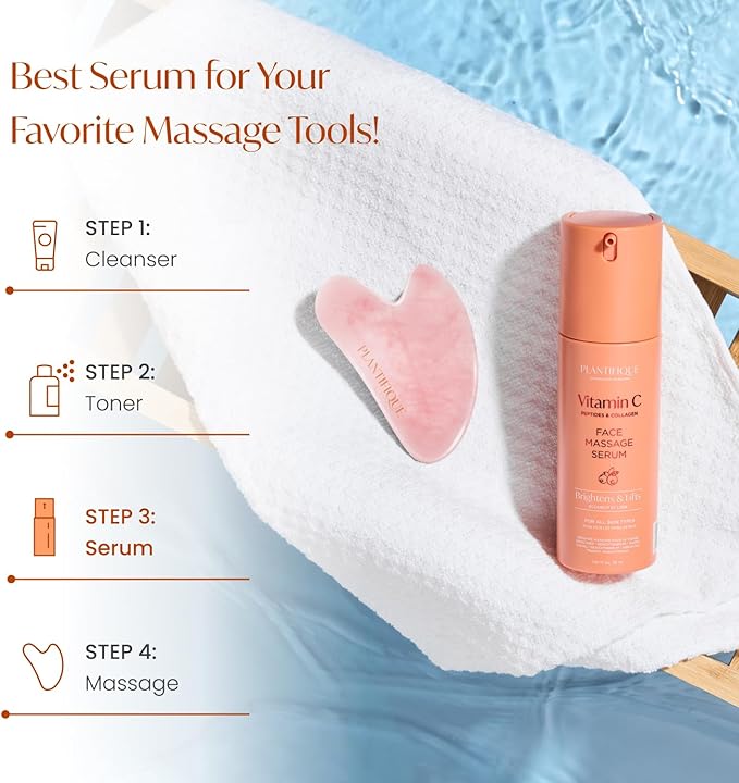 PLANTIFIQUE Korean Vitamin C Face Massage Serum โ Hydrating Anti-Aging Collagen & Peptides Formula โ Perfect for Gua Sha Facial Massage & Even Skin Tone Glow