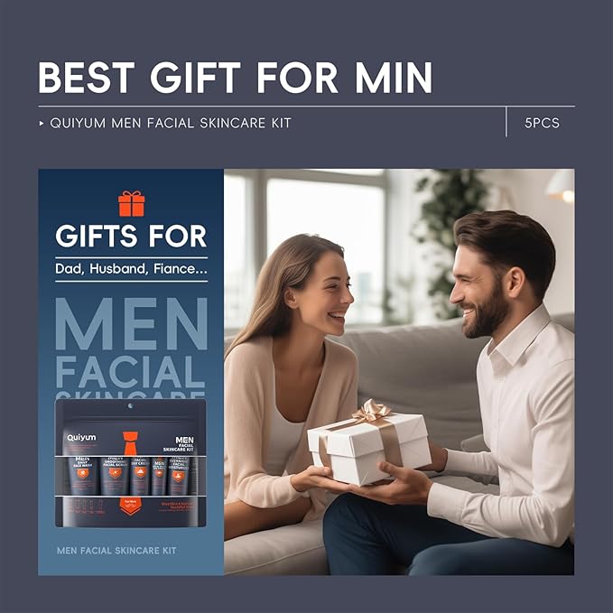 Mens Gifts for Christmas, Mens Skin Care Set, Mens Facial Care Kit, Anti-Aging Skin Care Routine for Men: Face Wash, Scrub, Men's Evening Moisturizer & Day Cream, Eye Cream Beauty Gifts for Him 5-Pack