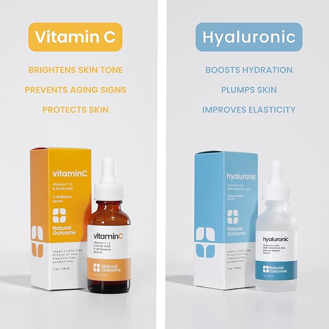 Face Serum Set Hydrating Hyaluronic Acid Serum and Vitamin C Face Serum - Pack of Two Anti Aging Facial Serum Kit 1 oz Each, Vegan, Cruelty Free & Fragrance Free