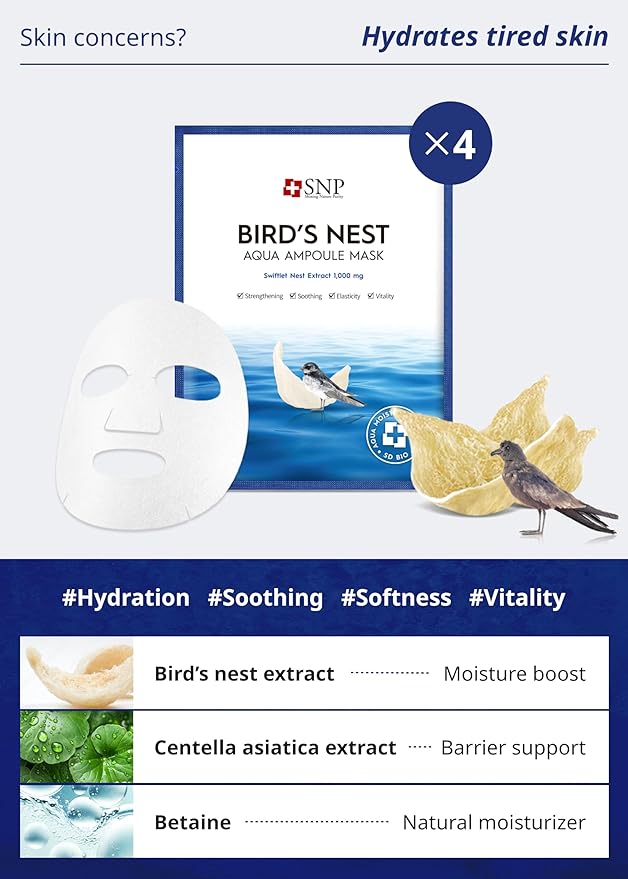 SNP [K Beauty Bird's Nest Aqua Eye Patch & Variety Ampoule Sheet Mask Set