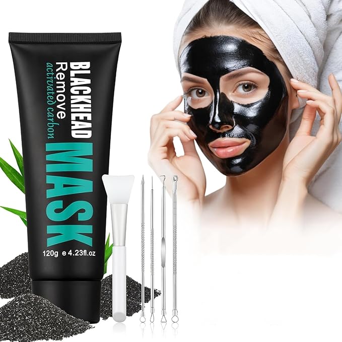 Blackhead Remover Mask, Activated Charcoal Peel Off Face Mask, Deep Cleansing Mask for Face Nose, Black Head Purifying Mask with Pimple Extractor and Brush, 120g / 4.23Fl Oz