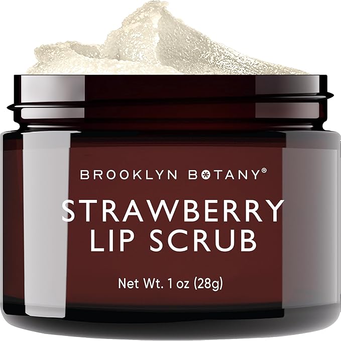 Brooklyn Botany Lip Scrub Exfoliator 1 oz – Lip Moisturizer for Dry Lips and Chapped Lips – Gentle Lip Exfoliator for Smooth and Brighter Lips – Strawberry Flavor