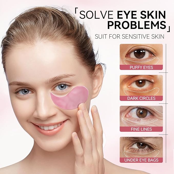 BREYLEE Pink Rose Eye Mask– 60 Pcs - Puffy Eyes and Dark Circles Treatments – Look Younger and Reduce Wrinkles and Fine Lines Undereye, Improve and Firm eye Skin - Pure Natural Material Extraction