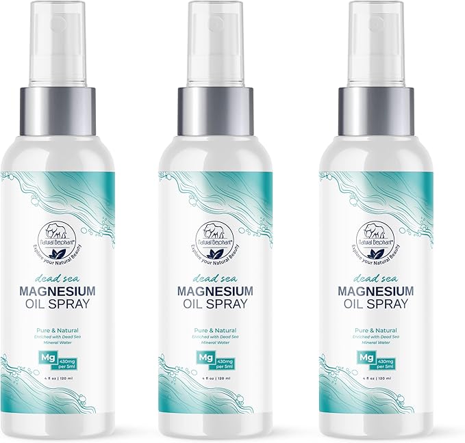 Natural Elephant Dead Sea Magnesium Oil Spray for Topical Use | 100% Pure | 4 fl oz (Pack of 3) | Promotes Relaxation and Well-Being