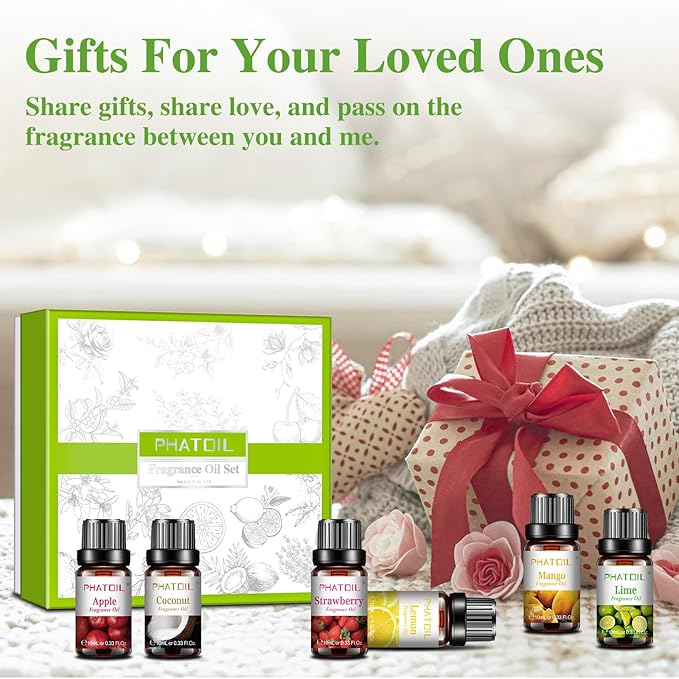 10Pcs Fruity Fragrance Oil Set, Coconut, Cherry, Apple, Strawberry, Mango Candle Scents for Candle Making, Freshie Scents for DIY Soap Making, Diffuser Oil Scents Set