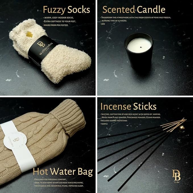 Wellness Box 12pc Self Care Spa Gift Set Basket for Women - Loving Gift Basket for Mothers Day, Birthday, Best Friend set, Womens Beauty Kit. Luxury Gifts with Scented Candle, Jade Roller, Bath Bomb.