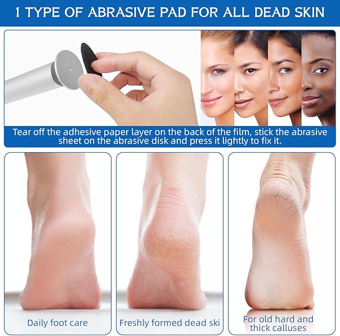 Dermave Electric Foot Callus Remover, Electric Foot Callus Remover, Callus Remover for Feet - Foot Filer with 60pcs Sanding Discs for Dead Cracked Skin, Men/Women (Silver)