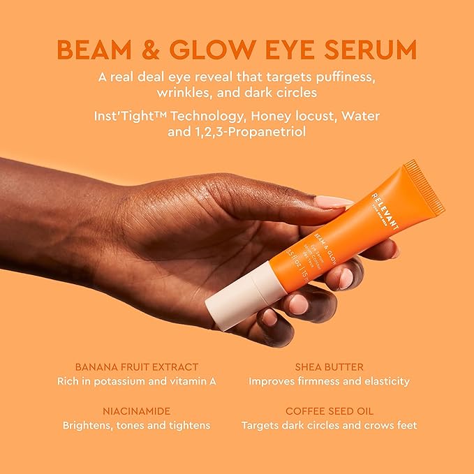 Relevant Beam and Glow Eye Serum - Hydrating Serum for All Skin Types - Vegan Skincare with Shea Butter and Niacinamide - Gluten Free - 0.5 oz