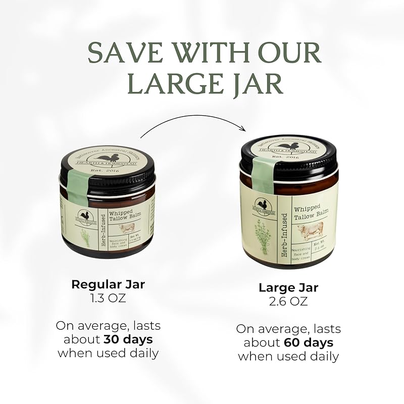 Handmade Whipped Tallow Balm (Herb-Infused/Unscented) - Large Jar - 2.6 oz