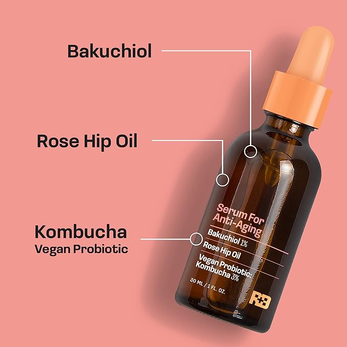 Serum for Anti-Aging with Bakuchiol, Rose Hip Oil and Vegan Probiotic Kombucha 1 oz. - Backuchiol Anti Aging Serum & Bakuchiol Skin Renewal Serum