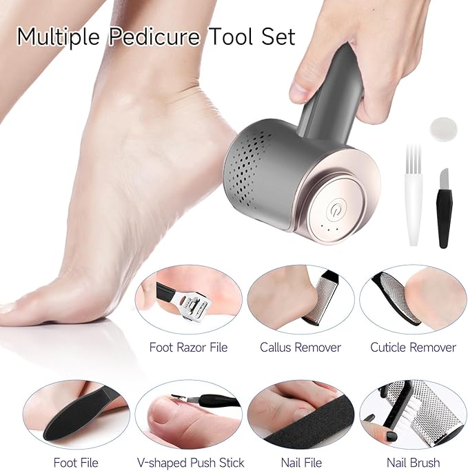 Electric Foot Callus Remover, Rechargeable Foot File Callus Remover for Feet, Portable Foot Scrubber with 10in1 Pedicure Tools for Feet Cracked Heel Dead Skin, 6 Rollers, 3 Speed