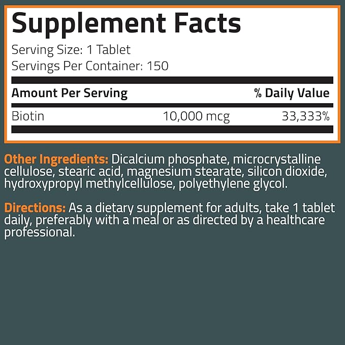 Bronson Biotin 10,000mcg, Supports Healthy Hair, Skin and Nails, Vegetarian, Non-GMO, 150 Tablets
