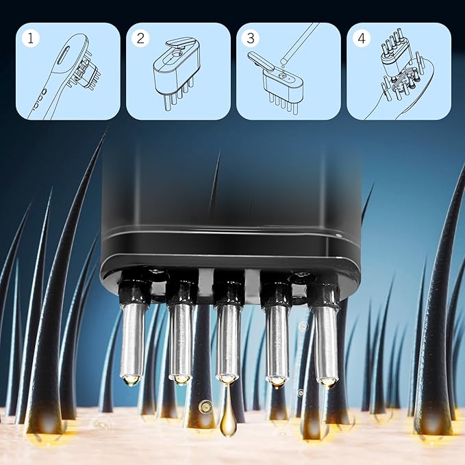 3-in-1 Hair Oil Applicator for Scalp with No-Drip Dispenser, Portable Hair Brush, Wireless Electric Scalp Massager for Travel and Home Use