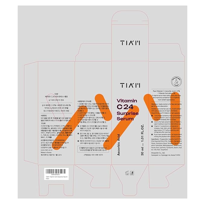 TIAM Vitamin C24 Surprise Serum, 1.01 fl oz, Glow-Boosting & Anti-Aging with Vitamin E and Ferulic Acid for Dull Skin and Fine Lines, Korean Skin Care